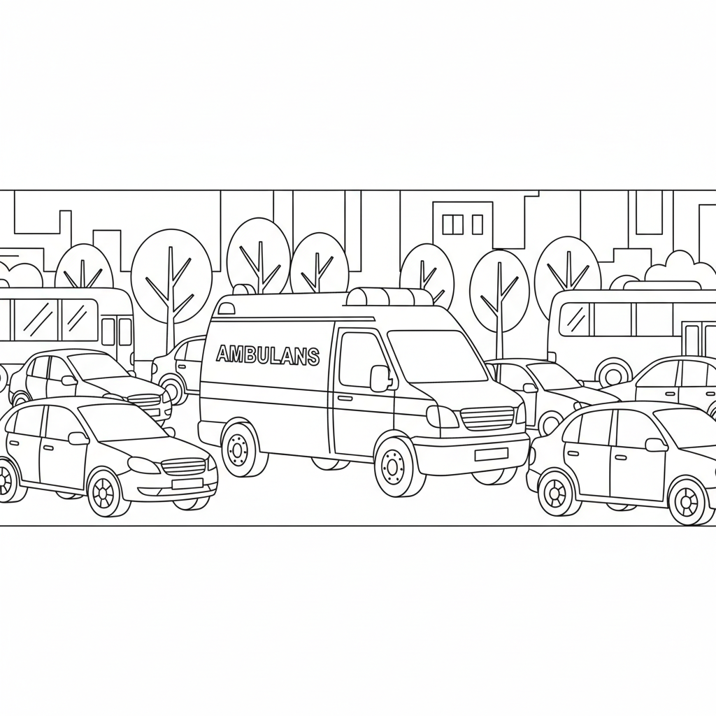 Ambulans i stadstrafik bland andra bilar