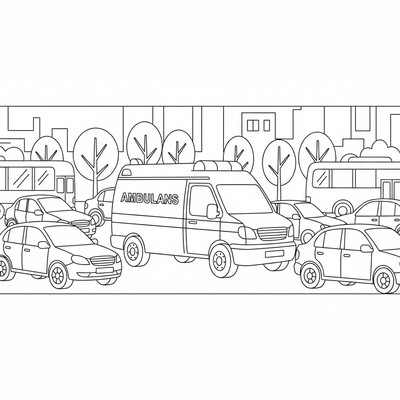 Ambulans i stadstrafik bland andra bilar