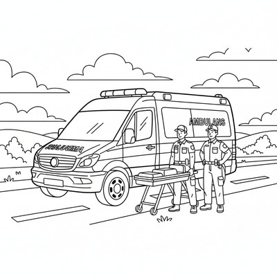 Ambulans vid vägkant med sjukvårdare bredvid