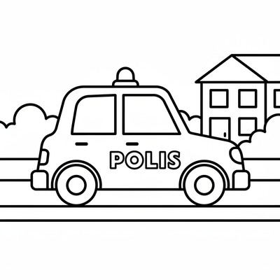 Polisbil parkerad vid trottoar