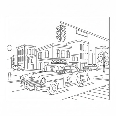 Polisbil som kör genom korsning i stad