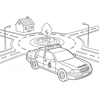 Polisbil parkerad vid rondell