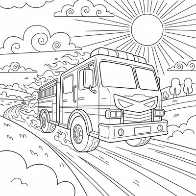 Brandbil som kör på landsväg