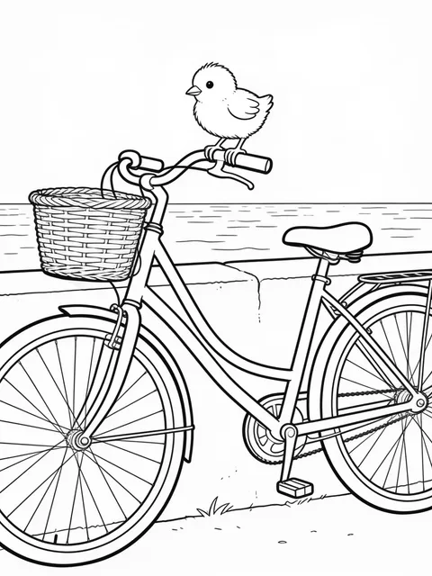 Påskkyckling sitter på ett cykelstyre