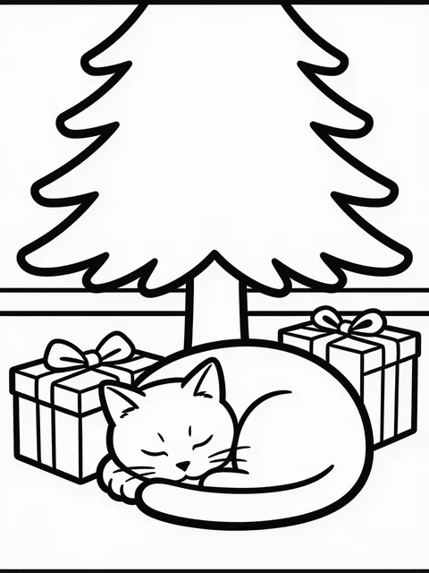 Katt sover under julgranen