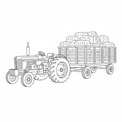 Traktor med vagn fylld av höbalar