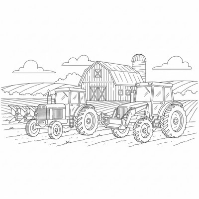 Två traktorer på bondgård