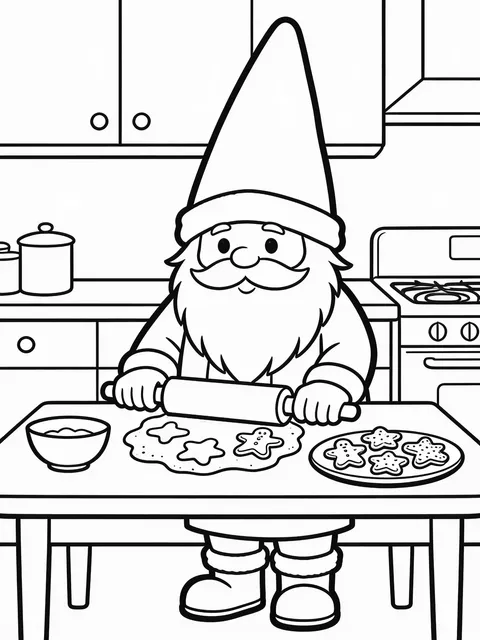 Tomten bakar pepparkakor i köket