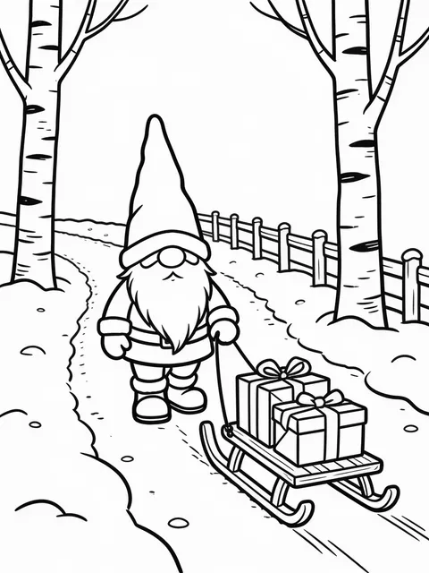 Tomten drar en liten släde med julklappar