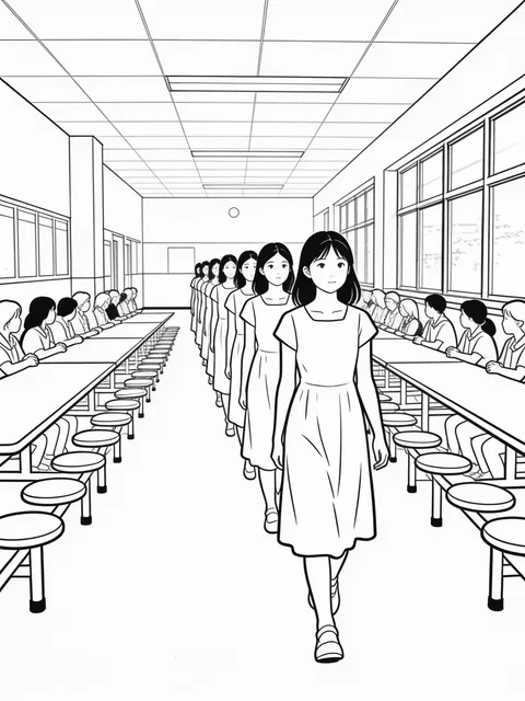 Tärnor går i rad i skolans matsal