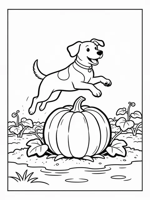 Hund leker runt en stor pumpa