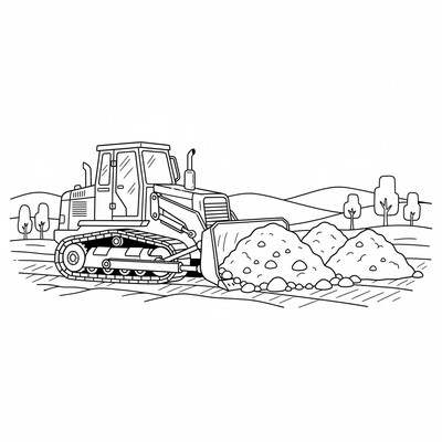 Bulldozer som flyttar jordhögar