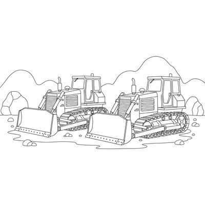 Två bulldozers sida vid sida