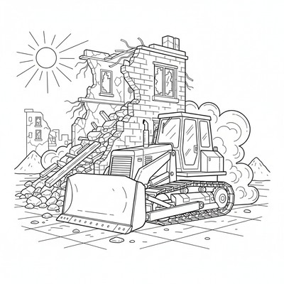 Bulldozer på rivningsplats