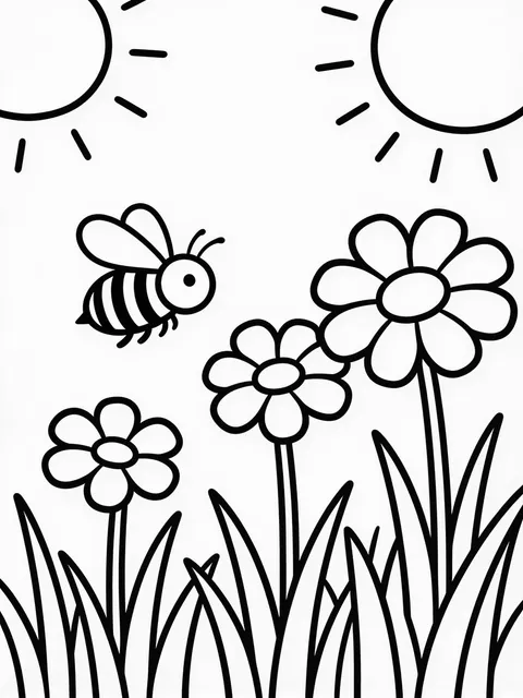 Humla flyger mellan blommorna