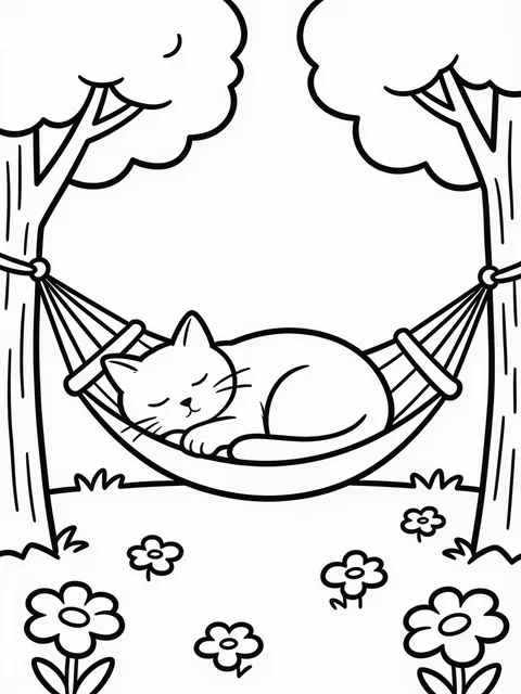 Katt sover i hängmattan