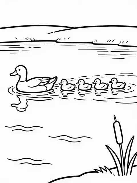 Ankmamma och ankungar simmar i dammen