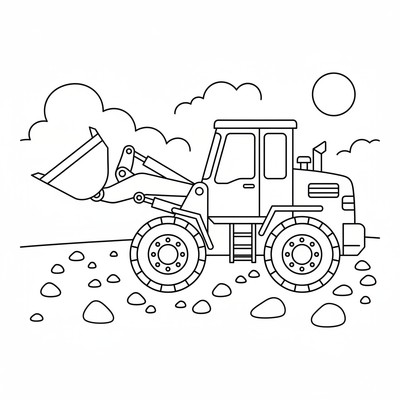 Hjullastare parkerad på grusfält