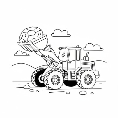 Hjullastare som lyfter stenblock