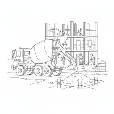 Cementbil som häller cement på byggplats