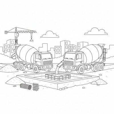 Två cementbilar vid samma arbetsplats