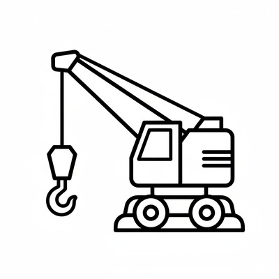 Lyftkran i profil med krok nere