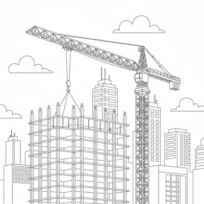Lyftkran i stad som bygger höghus