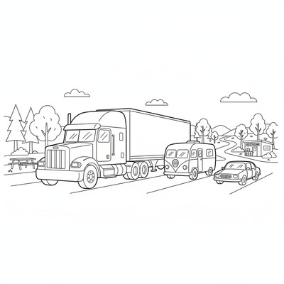 Lastbil vid rastplats med andra fordon