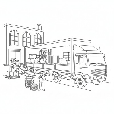 Lastbil som lastas med varor