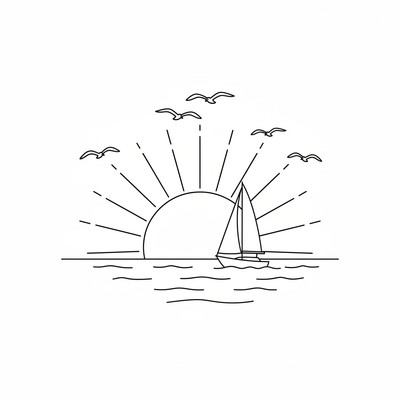 Segelbåt vid solnedgång med måsar i luften