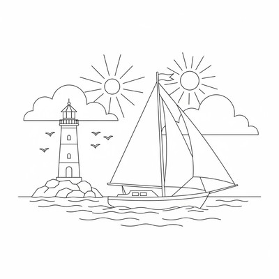 Segelbåt som seglar förbi en fyr