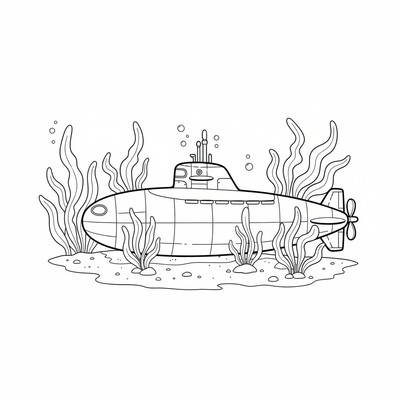 U-båt vid havsbotten med sjögräs