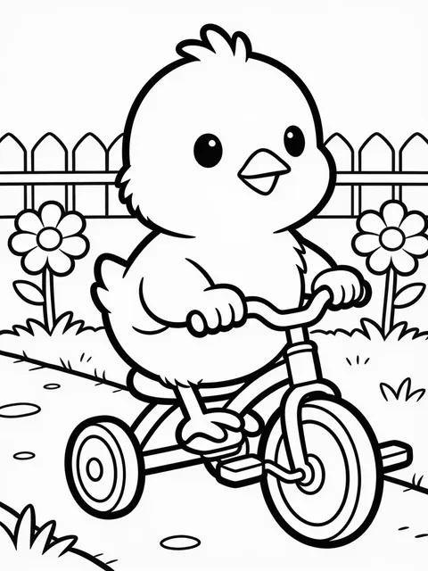 Påskkyckling cyklar på trehjuling