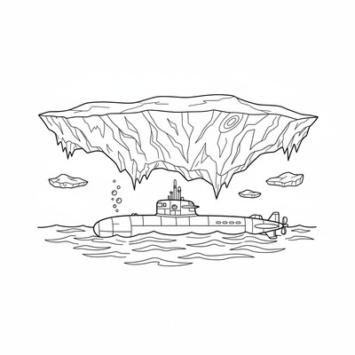 U-båt som dyker under isflak