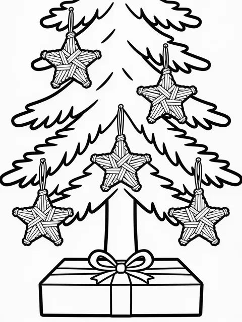Julgran pyntad med halmstjärnor