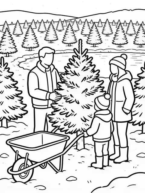 Familj väljer julgran på plantskolan