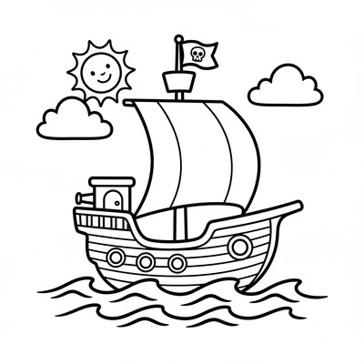 Piratskepp i profil på havet