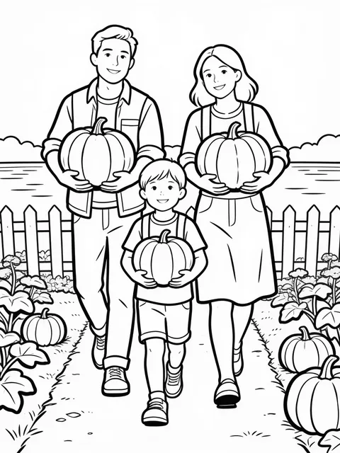 Familj bär hem pumpor i famnen