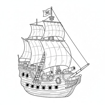 Piratskepp med kanoner på däck