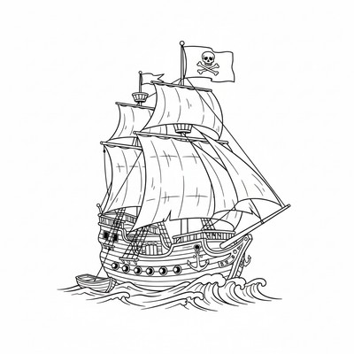 Piratskepp med Jolly Roger-flagga