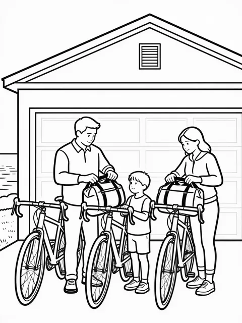 Familj packar cyklarna för cykelsemester