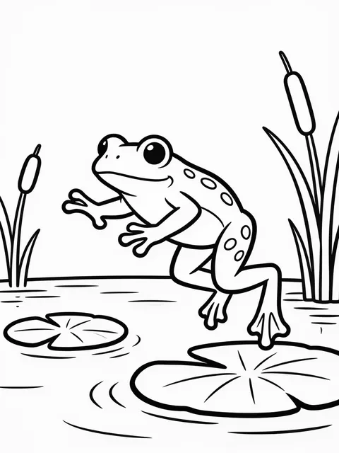 Groda hoppar mellan näckrosblad på sommaren