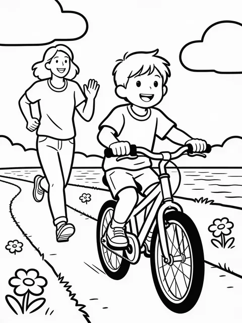 Barn provar sin första cykeltur utan stödhjul på våren