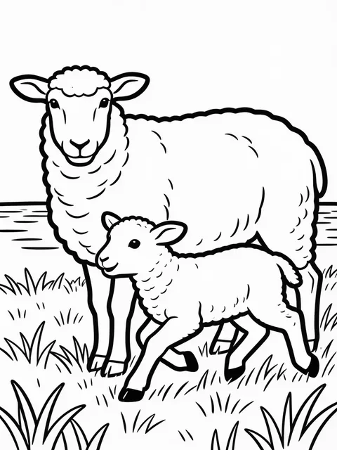 Lamm och får springer på en nygrön äng på våren