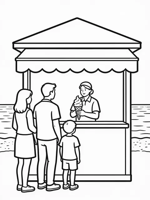 Familj köper glass vid kiosk