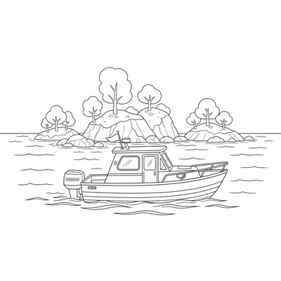 Motorbåt framför små öar