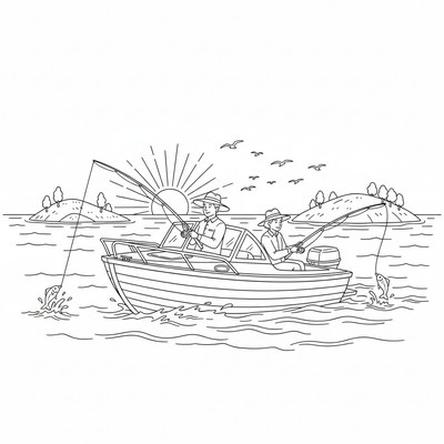 Motorbåt på fisketur med spön