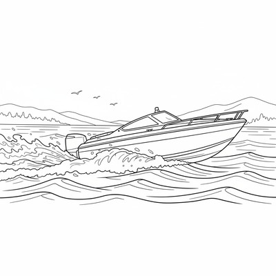 Motorbåt som kör i hög fart över vågor