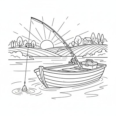 Roddbåt med fiskespö i vattnet