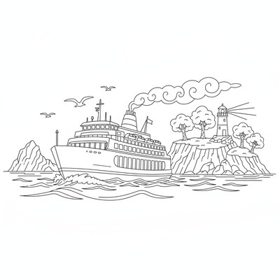 Färja som kör förbi en ö